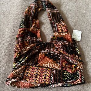 Free People Multicolor Patchwork Halter Crop Top - Black, Rust, Pink, Yellow